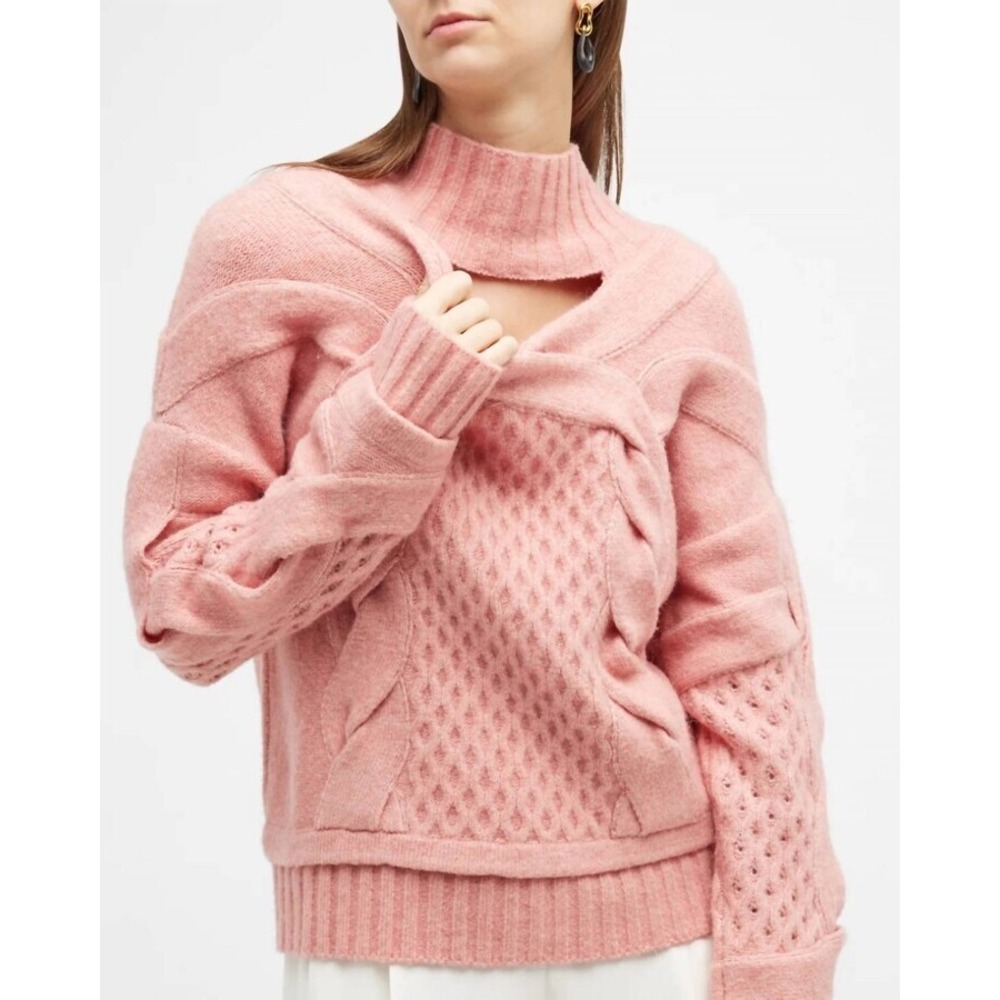 NWT $498 Naadam [ Medium ]‎ Luxe Cutout Cable Turtleneck Sweater Rose Pink J1737